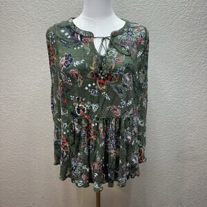 Faded Glory Women’s Green Floral Sleeveless Tie-Neck Blouse Top Sz XXL